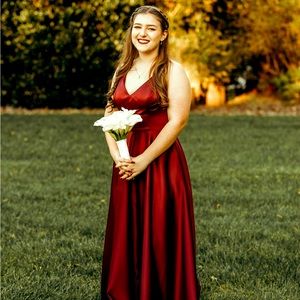 Deep wine red bridesmaid or prom dress